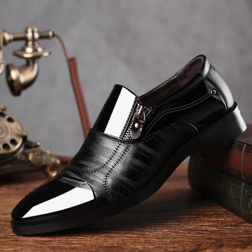 Elegant Formal Oxfords for Men - Classic Slip-On Wedding and Office Dress Shoes with Pointed Toe Design and Rubber Outsole