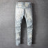 Men's Slim Crystal Ripped Patchwork Denim Pencil Pants for Street Style