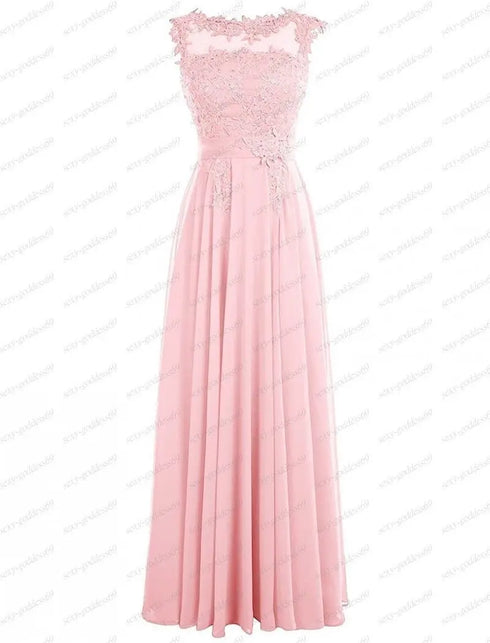 Bridesmaid Dress A-Line Chiffon Beading Applique Backless Floor Length Evening Dress