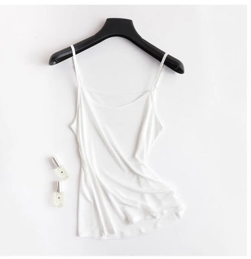 Luxurious Mulberry Silk Halter Top for Women - Elegant U Neck Solid Cami Vest Sleeveless Summer Silk Tank Tops Ladies Stylish Camisole