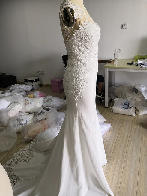LORIE Sexy Mermaid Wedding Dress Sleeveless Lace Appliqued Gown