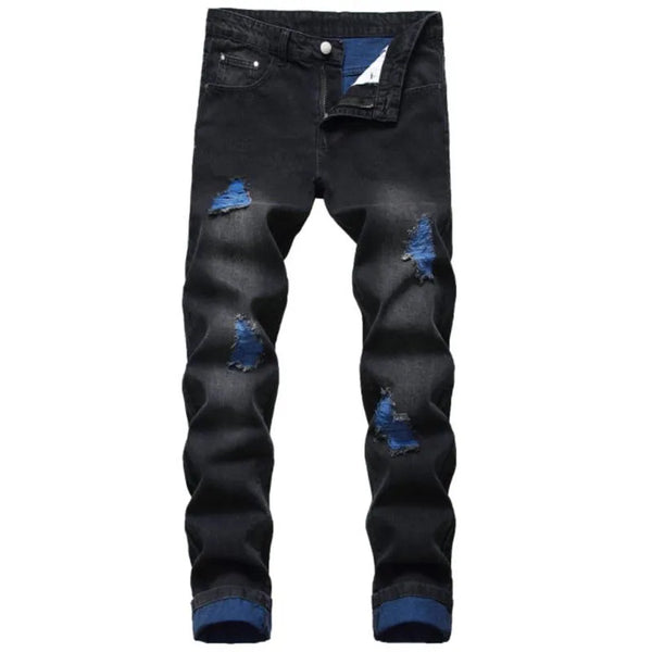 Men's Ripped Jeans Slim Fit Distressed Denim Trousers