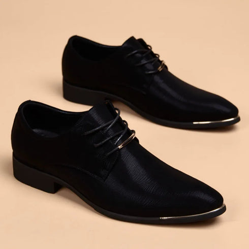 Stylish Men's Leather Dress Shoes - Breathable Pointed Toe Formal Footwear for Office, Weddings, and Casual Occasions - Comfortable and Elegant Black Flats for Every Season