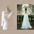 Customized White Chiffon Boho Wedding Dress Beach Three Quarter Sleeves Lace Bridal Gown Backless V Neckline