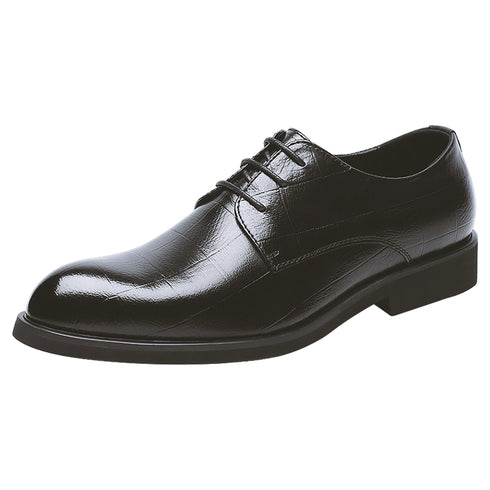 Elegant Pointed Toe Leather Shoes for Business and Casual Wear with Height Increasing Insole and Low Heel Design