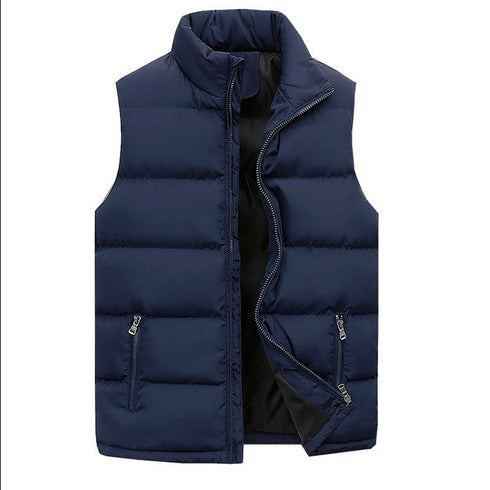 Men's Warm Sleeveless Vest Jacket for Winter - Casual Waterproof Zipper Coat with Stand-up Collar for Autumn Adventures