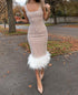 White Angel Feather Dress Luxury Design Women's Off Shoulder Elegant Long Dress for Parties and Weddings