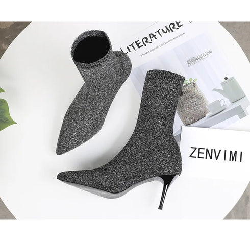 Sexy Sock Boots Knitting Stretch High Heels for Women Fashion Shoes Ankle Boots