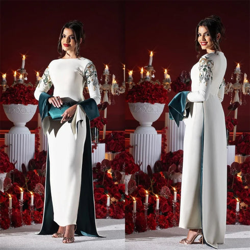 Customized Evening Dress Formal Gown Jewel Column Ankle Length