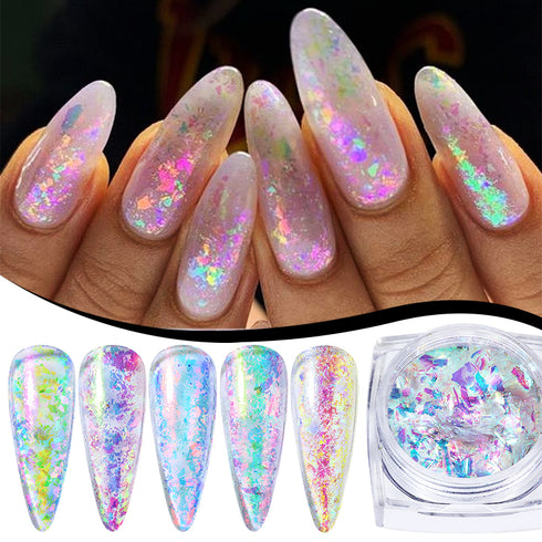 Sparkly Chameleon Nail Glitter Flakes - Irregular Gradient Sequins Powder for Gel Polish Nail Manicure Decoration and DIY Charms