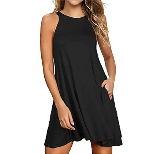 Casual T Shirt Dress With Pockets Pleated Tank Beach Cover Up Dresses