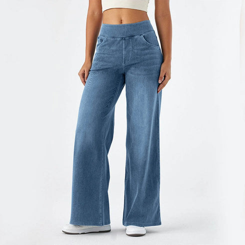 Wide Leg Pants For Women Baggy Silhouette Elastic Waist High Waist Stretch Casual Trousers Soft Fabric