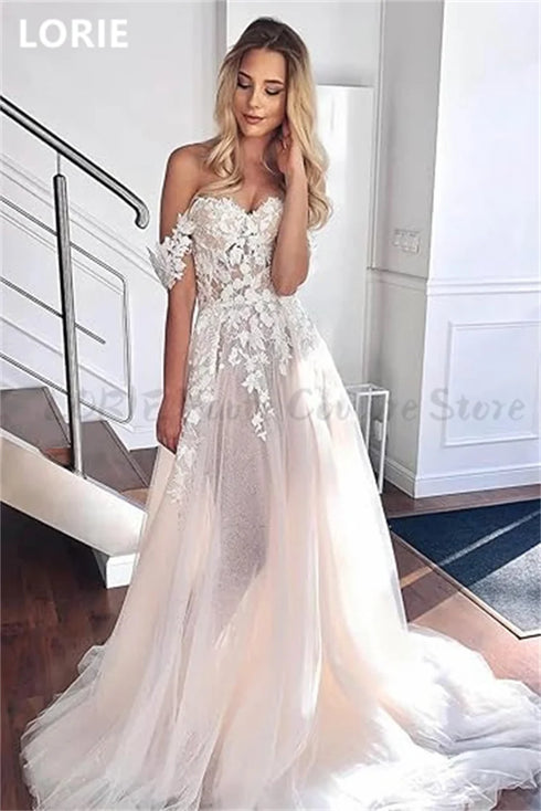 LORIE Lace Wedding Dresses Off The Shoulder Appliques Bridal Gowns