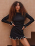 Women's Knit Mini Dress Ruffled Autumn High Waist Elegant Slim Party Dress Patchwork Knitwear