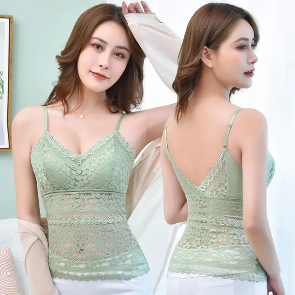 Luxe Lace Wireless Bralette for Women - Elegant Backless Camisole Crop Top Underwear with Floral Hollow Out Design, Perfect for Summer and Going Out