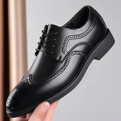 Men Classic Retro Brogues Lace Up Business Leather Shoes Formal Office Flats Wedding Party Oxford Shoes