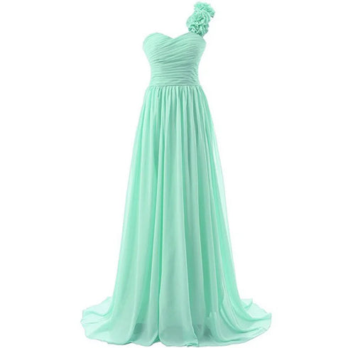 Chiffon Off-Shoulder A-Line Dress With Floral Pleats Floor-Length Corset Back Bridesmaid Dress
