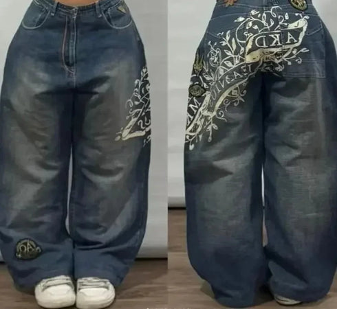 Baggy Jeans Women Wide Leg High Waist Vintage Washed Print Streetwear Casual Everyday Relaxed Fit