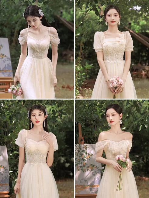 Bridesmaid Dress With Square Neck And Bow Ankle Length Organza With Floral Appliques Bridal Gown Style