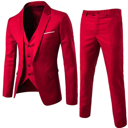 Korean Style Men Blazer Vest Pants Set Casual Business Suit