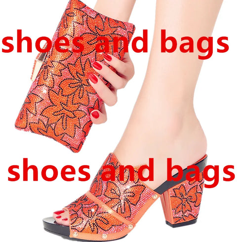 Shoe Bag Set Ladies Rhinestones Fashion Slippers High Heel Party