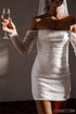 Customized Simple Off Shoulder Sequins Glitter Wedding Dress See-through Long Sleeves Mini Bridal Gown
