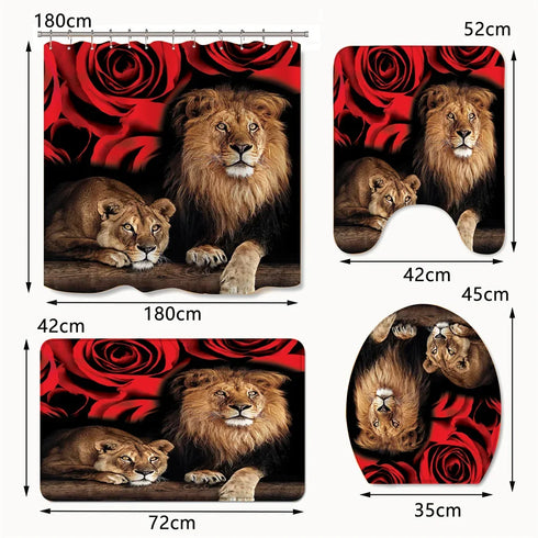 4 Piece Doormat Shower Curtain Set with Non-Slip Rugs Toilet Seat Cover and Bath Carpet for Bathroom Decor