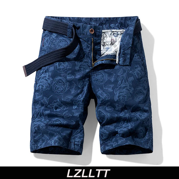 Summer Men Cotton Print Cargo Shorts Casual Breeches Jogger Pants