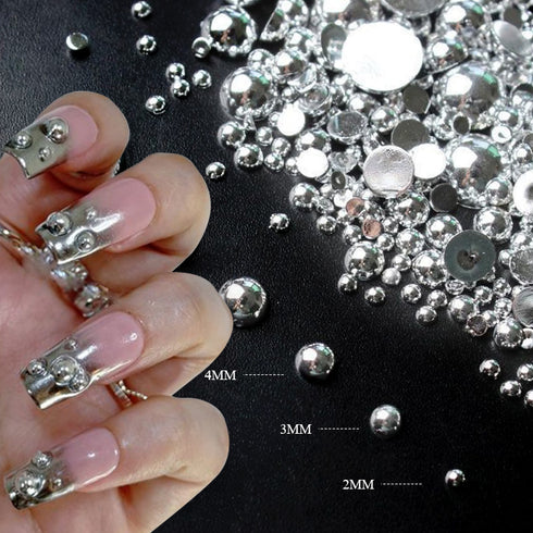 Silver Pearl Shape Nail Art Charms - 3D Rhinestones Mixed Size Beads for Fall Nail Art and Home Decoration