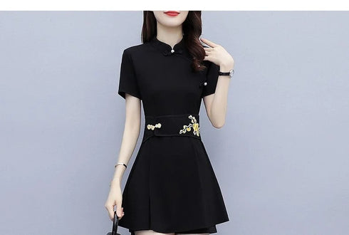 Women's Suit Chinese Style Outfits Matching Crop Top Shorts Two Piece Sets Summer Retro Cheongsam Lady Clothes