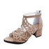 Rhinestone Faux Leather Hollow Out Thick Heel Sandals