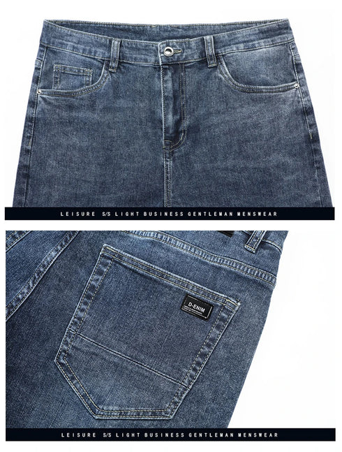 Men's High Waist Fit Straight Jeans Classic Vintage Cotton Trousers