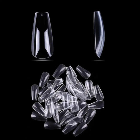 120pcs Coffin Shape Clear Full Cover Fake Nails - Long Press On Acrylic Nail Tips for Autumn Nails