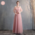 Bridesmaid Dress Tea-Length Tulle With Built-In Bra, V-Neck Pleated Design For Prom And Wedding Dress