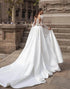 Elegant Satin Wedding Dresses Long Sleeve Lace Bride Gowns