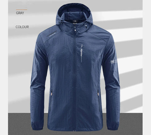 Lightweight Summer Outdoor Windbreaker Jacket for Men - Quick Dry, Sun-Protective, Ideal for Hiking, Fishing, Cycling, and Gym Activities with Hooded Design