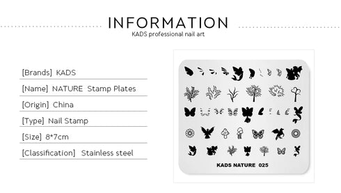 Nature-Inspired Nail Art Stamping Plate - Stainless Steel DIY Manicure Tool with Leaf and Umbrella Patterns for Stunning Nail Designs