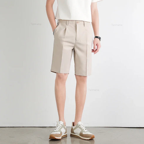 Summer Men's Suit Shorts Solid Color Business Casual Knee-length Pants