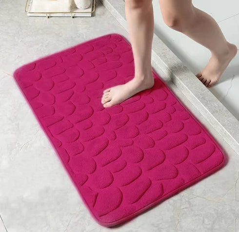 Cobblestone Embossed Non-Slip Bath Mat Memory Foam Carpet for Bathroom Shower Room Doormat
