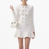 Luxury Autumn Double Breasted Beading Diamonds Mini Knit Dress for Women