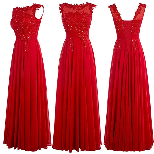 Bridesmaid Dress A-Line Chiffon Beading Applique Backless Floor Length Evening Dress