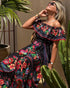 Elegant One-shoulder Short-sleeved Dress For Women Fashion Splicing Floral Print Dresses