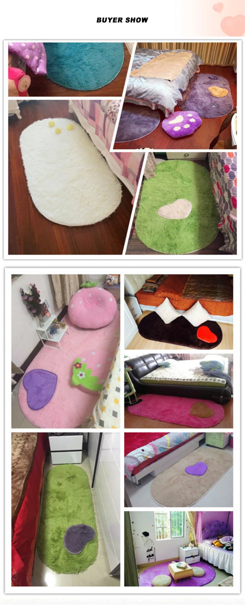 Oval Plush Rugs for Bedroom and Living Room Decor Non Slip Furry Carpet Hand Washable