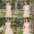 Bridesmaid Dress Satin Off-Shoulder Ruffle A-Line Floor-Length Lace-Up Gown Wedding Dress