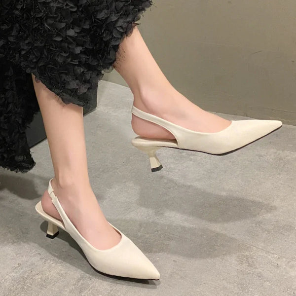 Ladies Shoes on Sale Fashion Slip on Women's Pumps Autumn Pointed Toe Mid Heel Office Small Fresh High Heels