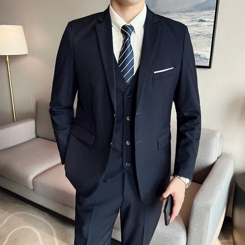 Fashion Business Casual Suit Set for Men with Vest and Trousers for Wedding