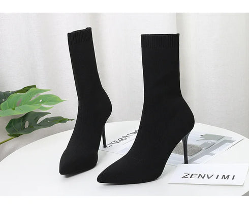Sexy Sock Boots Knitting Stretch High Heels for Women Fashion Shoes Ankle Boots