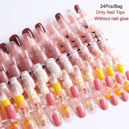 24pcs Glamorous Press-On Nails with Pink Glitter and Nude Finish – Perfect for Summer Nail Art, Trendy False Nails for Women, Full Nail Tips for Any Occasion