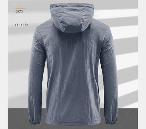 Lightweight Summer Outdoor Windbreaker Jacket for Men - Quick Dry, Sun-Protective, Ideal for Hiking, Fishing, Cycling, and Gym Activities with Hooded Design