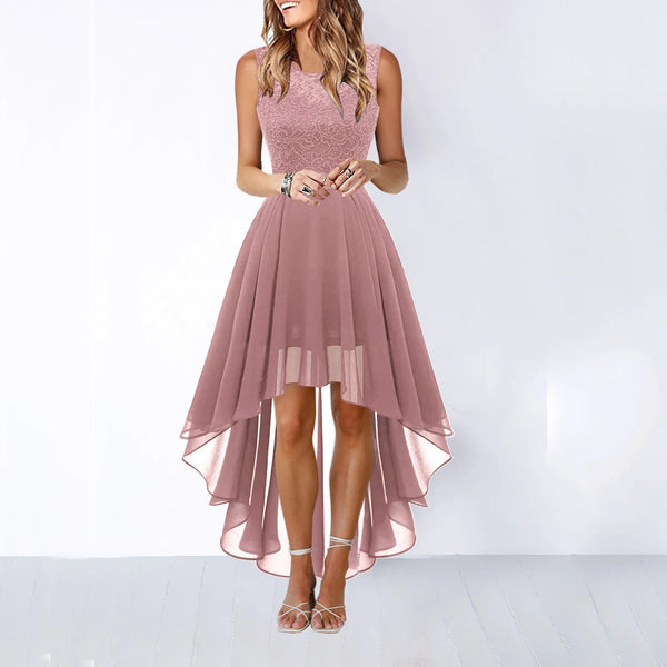 Female Dress Lace Dress Bow Belt Irregular Length Wedding Guest Dresses